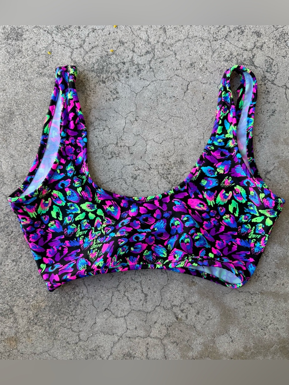 Rave Wonderland High-Waist Neon Leopard Print Bikini Bottoms & Top size S/M